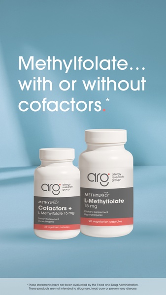 A clean, minimalist product shot comparing two variations of a Methylfolate supplement on a soft blue background.